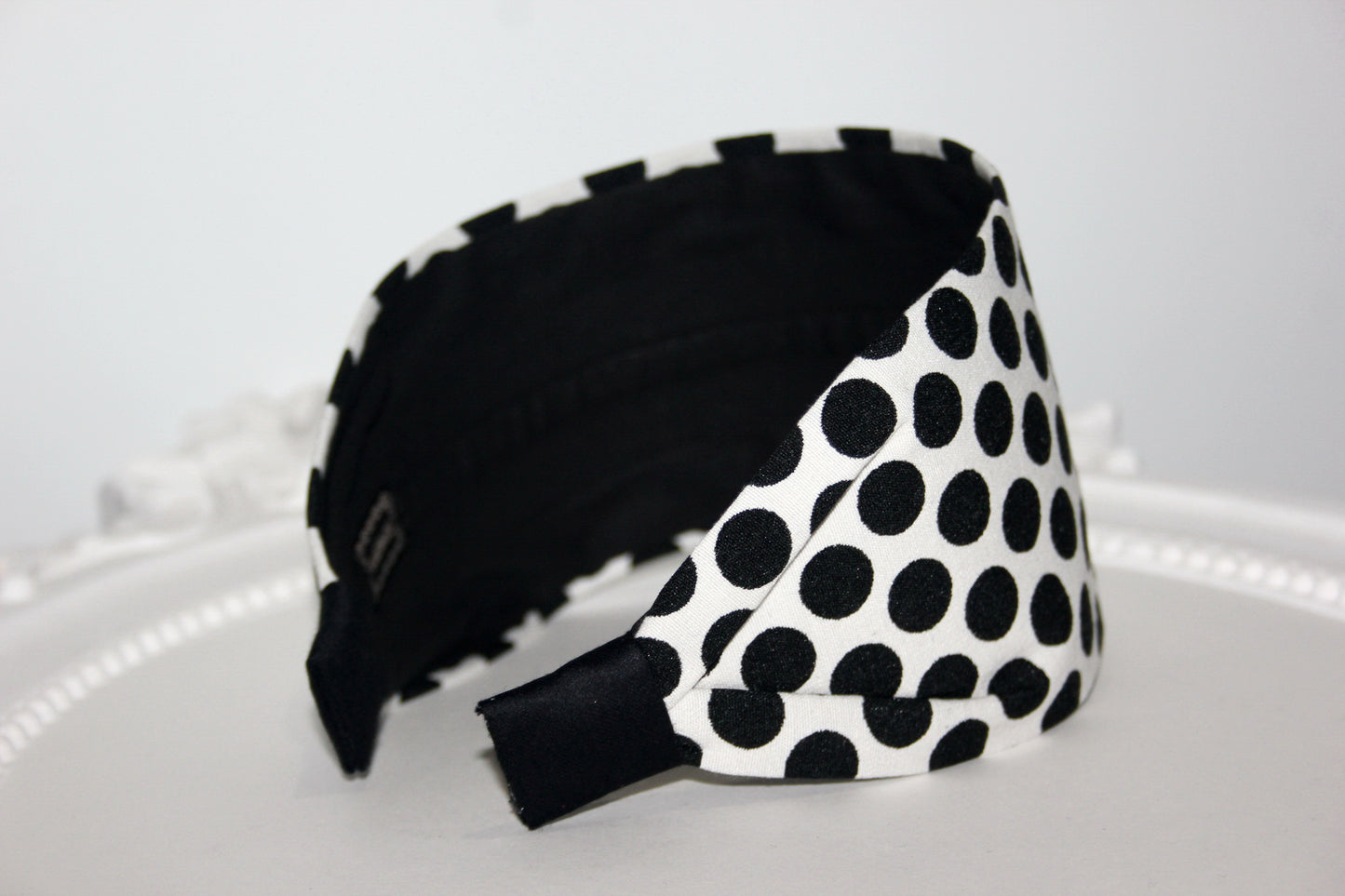 Women cotton headband, White with Black points Large Polka Dot jacquard headband scarf