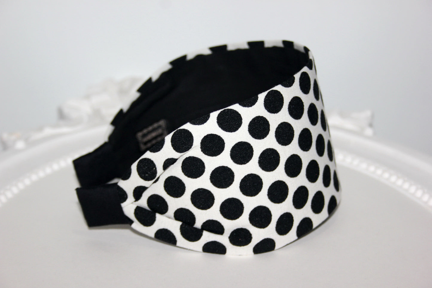 Women cotton headband, White with Black points Large Polka Dot jacquard headband scarf