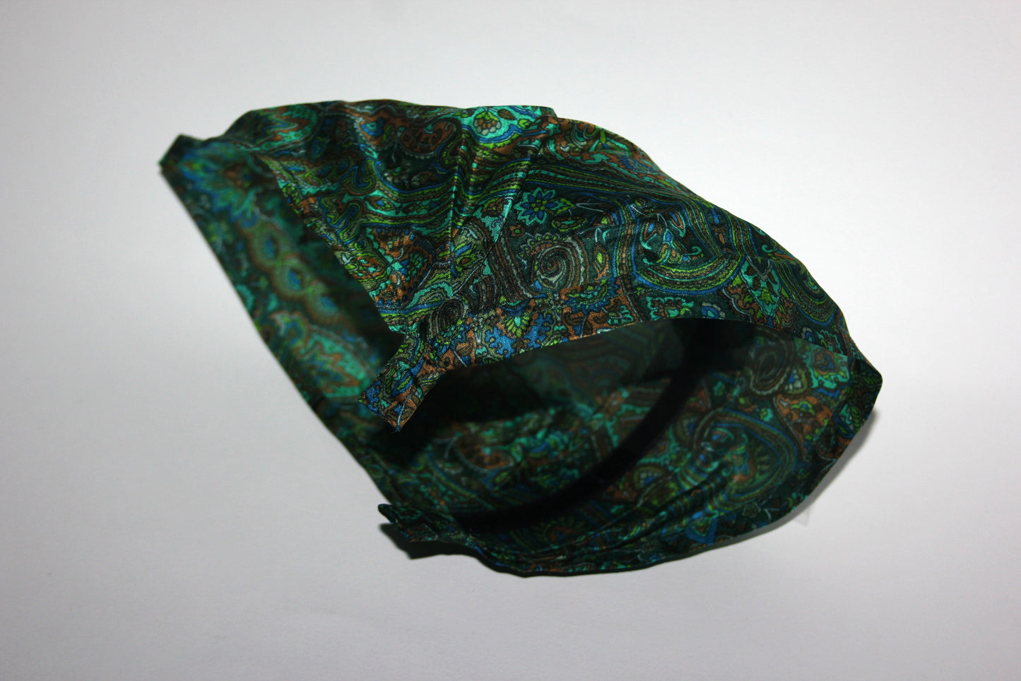 Damask head kerchief Dark Green & Blue pure silk triangle bandana headband