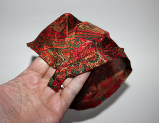 Damask head kerchief Dark Red & Orange pure silk triangle bandana headband