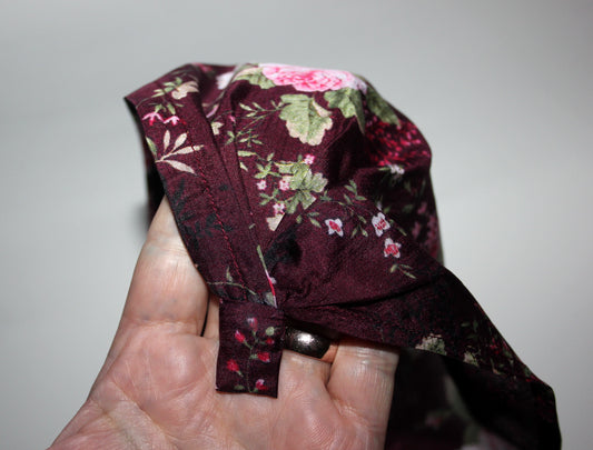 Dark Maroon & Pink pure silk head kerchief Triangle bandana headband Retro summer bandana