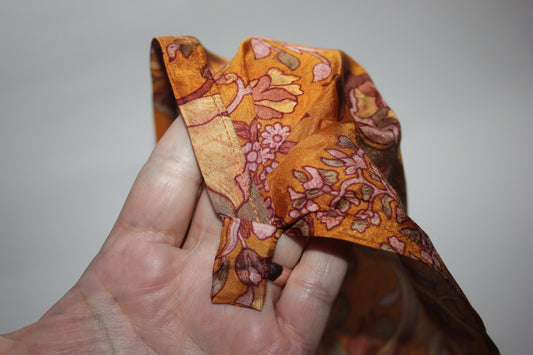 Burnt Orange pure silk head kerchief Structured triangle bandana Summer headband