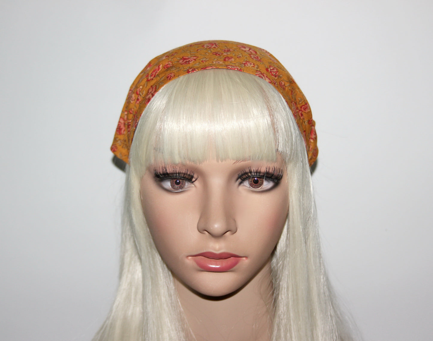 Triangle bandana headband Burnt Orange & Red Rose cotton head kerchief