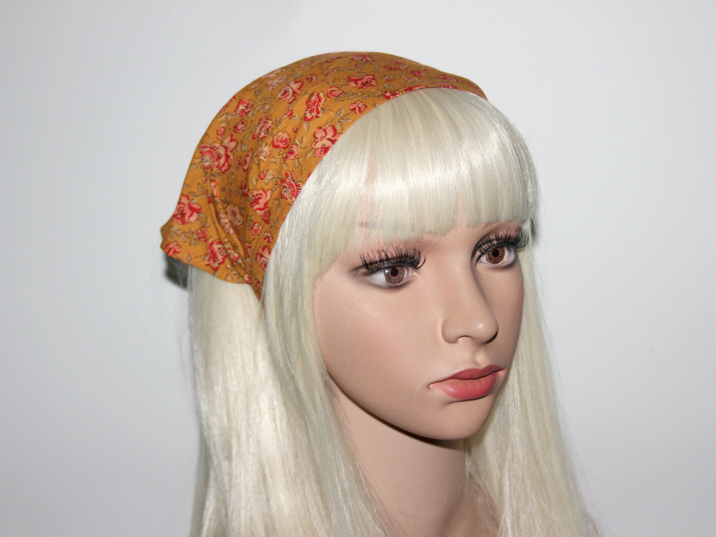 Triangle bandana headband Burnt Orange & Red Rose cotton head kerchief