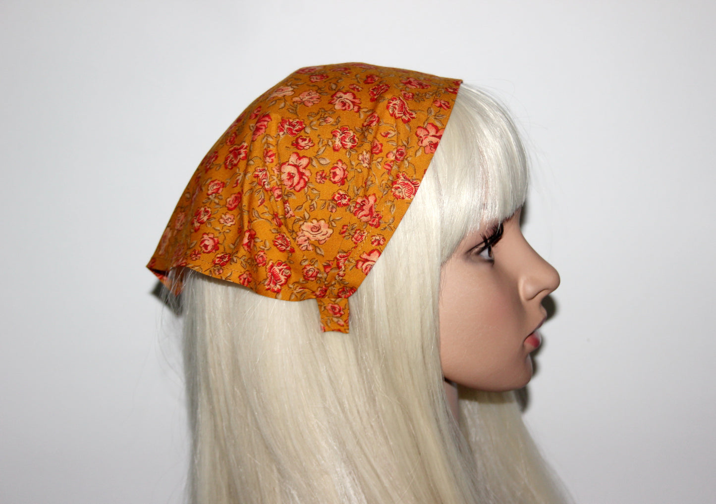 Triangle bandana headband Burnt Orange & Red Rose cotton head kerchief