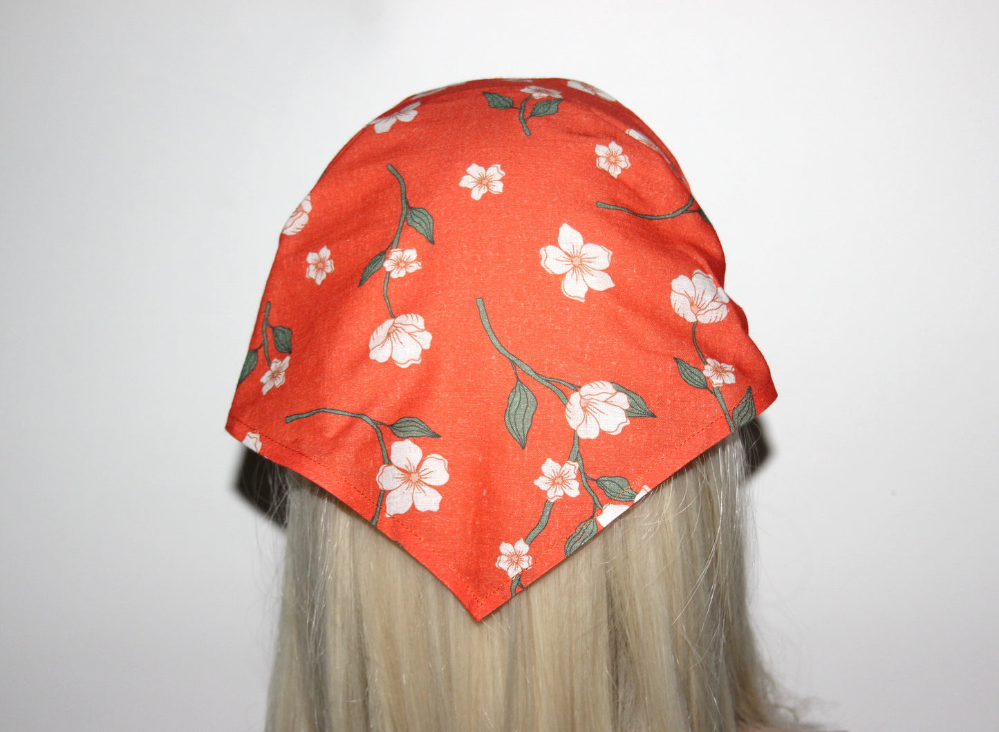 Triangle bandana headband Orange & Cream flower print batiste cotton head kerchief