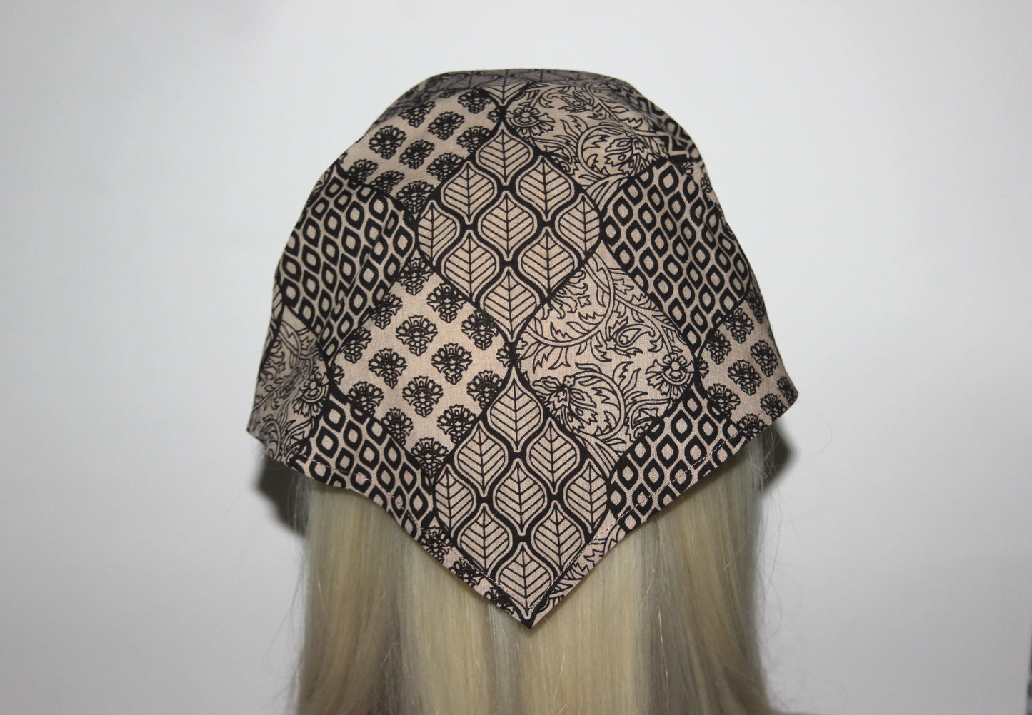 Bandana headband Natural Beige & Black structured cotton batiste kerchief