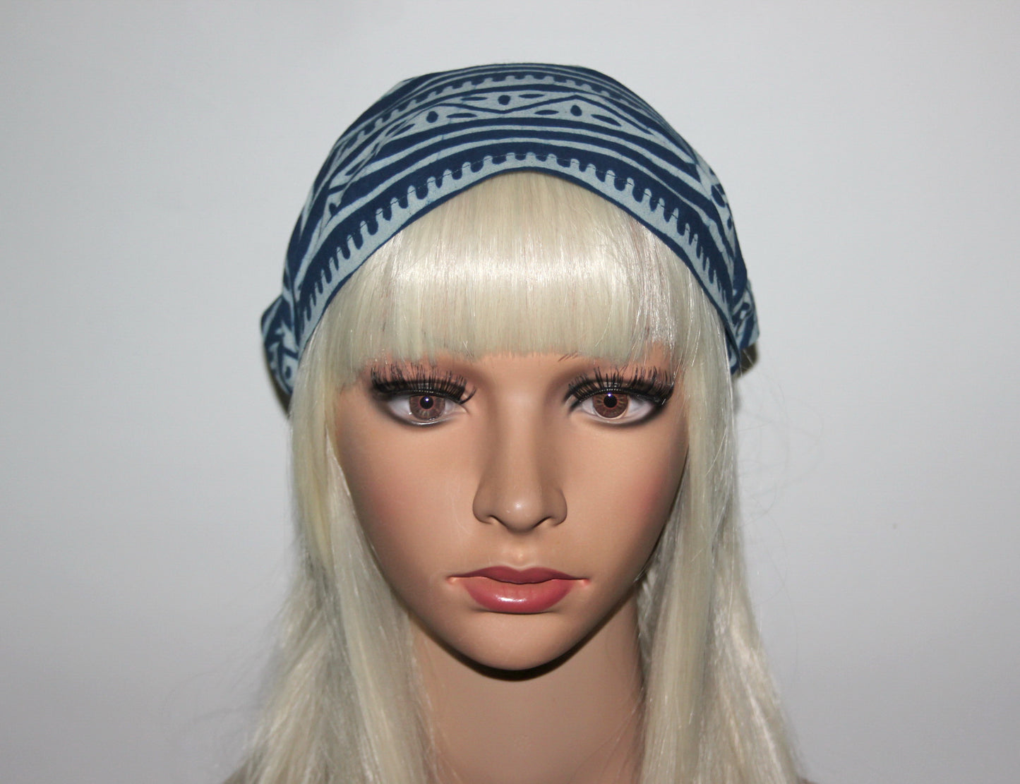 Indigo head kerchief Blue & White block print cotton bandana headband