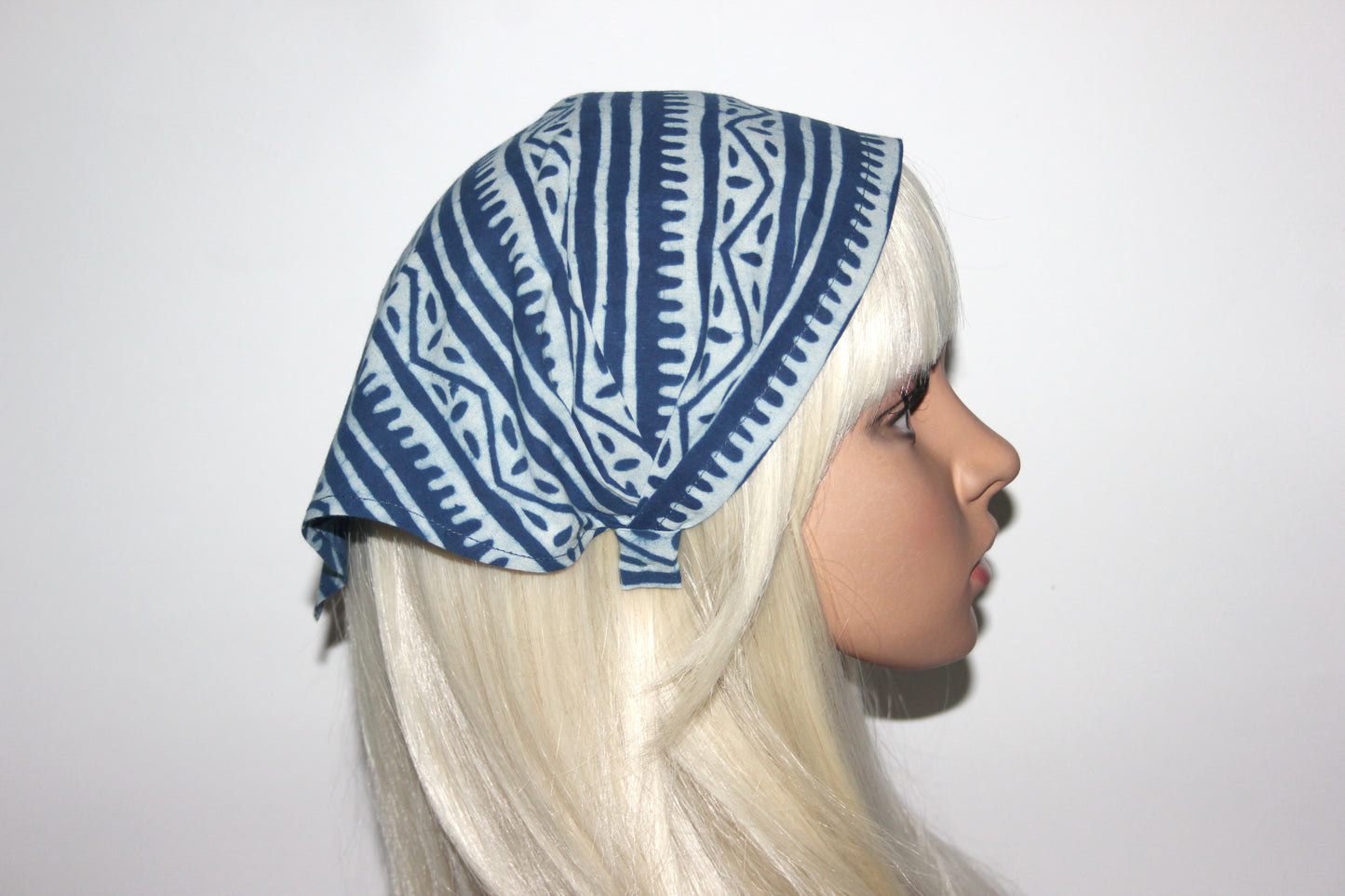 Indigo head kerchief Blue & White block print cotton bandana headband