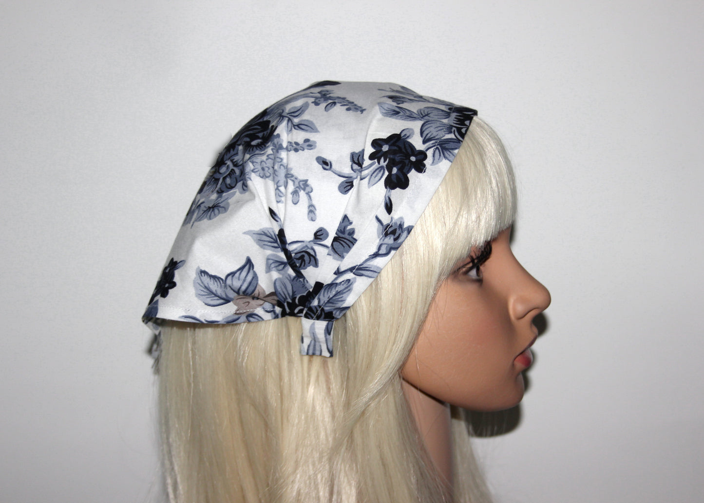 White head kerchief Dark Gray Flower print cotton triangle bandana headband
