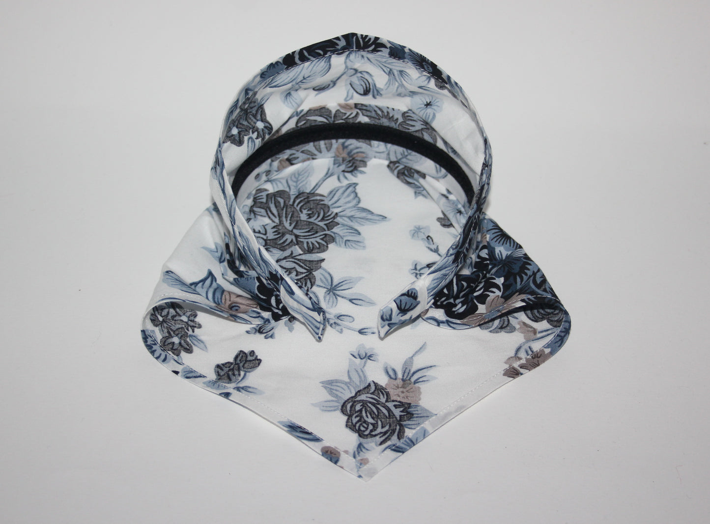 White head kerchief Dark Gray Flower print cotton triangle bandana headband