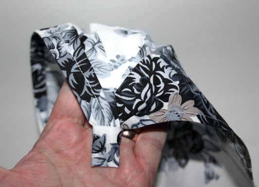 White head kerchief Dark Gray Flower print cotton triangle bandana headband