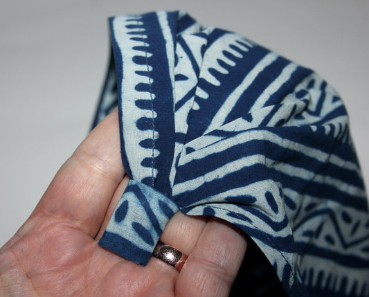 Indigo head kerchief Blue & White block print cotton bandana headband