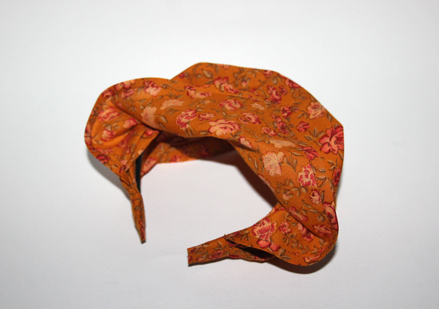 Triangle bandana headband Burnt Orange & Red Rose cotton head kerchief