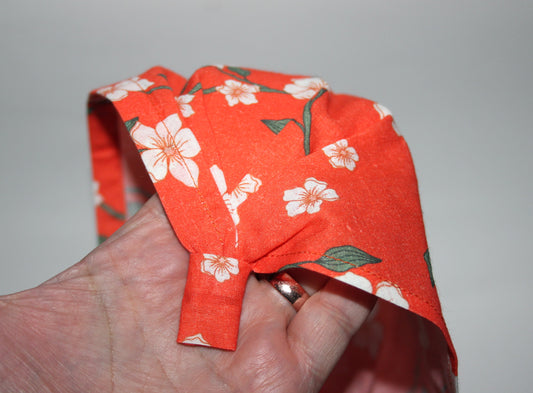 Triangle bandana headband Orange & Cream flower print batiste cotton head kerchief