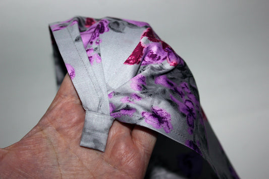 Floral print Head kerchief Gray & Purple cotton triangle bandana headband