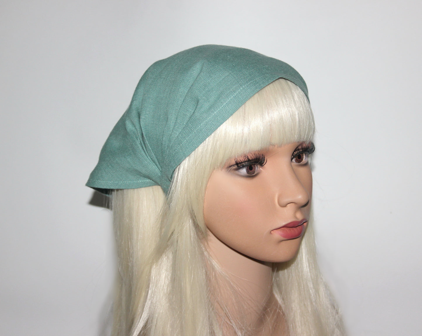 Eucalyptus green linen kerchief Triangle bandana headband Hippie hairband