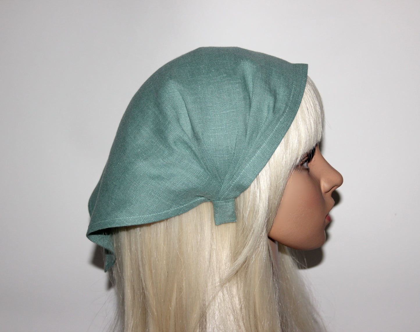Eucalyptus green linen kerchief Triangle bandana headband Hippie hairband