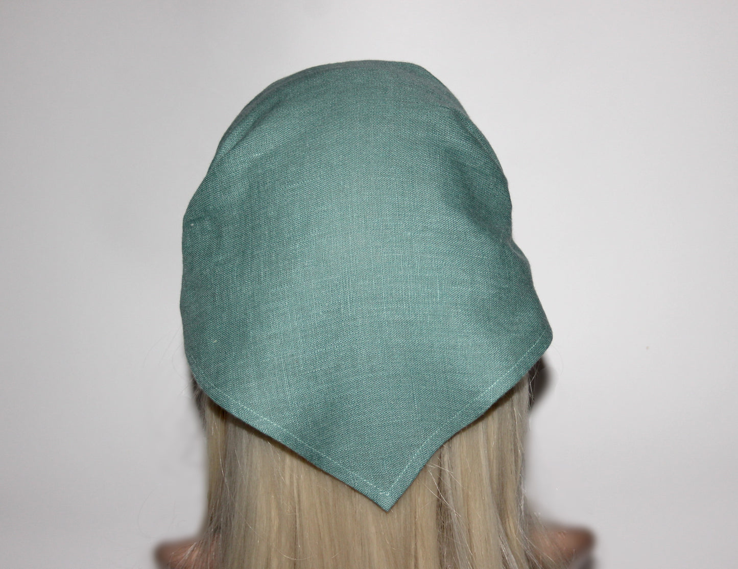 Eucalyptus green linen kerchief Triangle bandana headband Hippie hairband