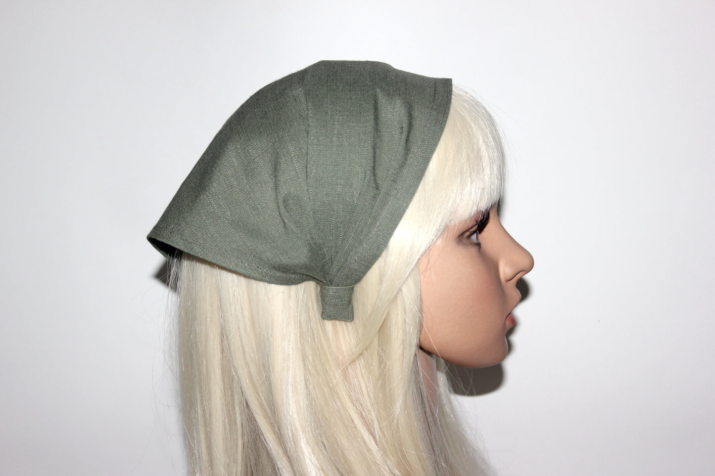 Olive green linen kerchief Triangle bandana headband Hippie hairband