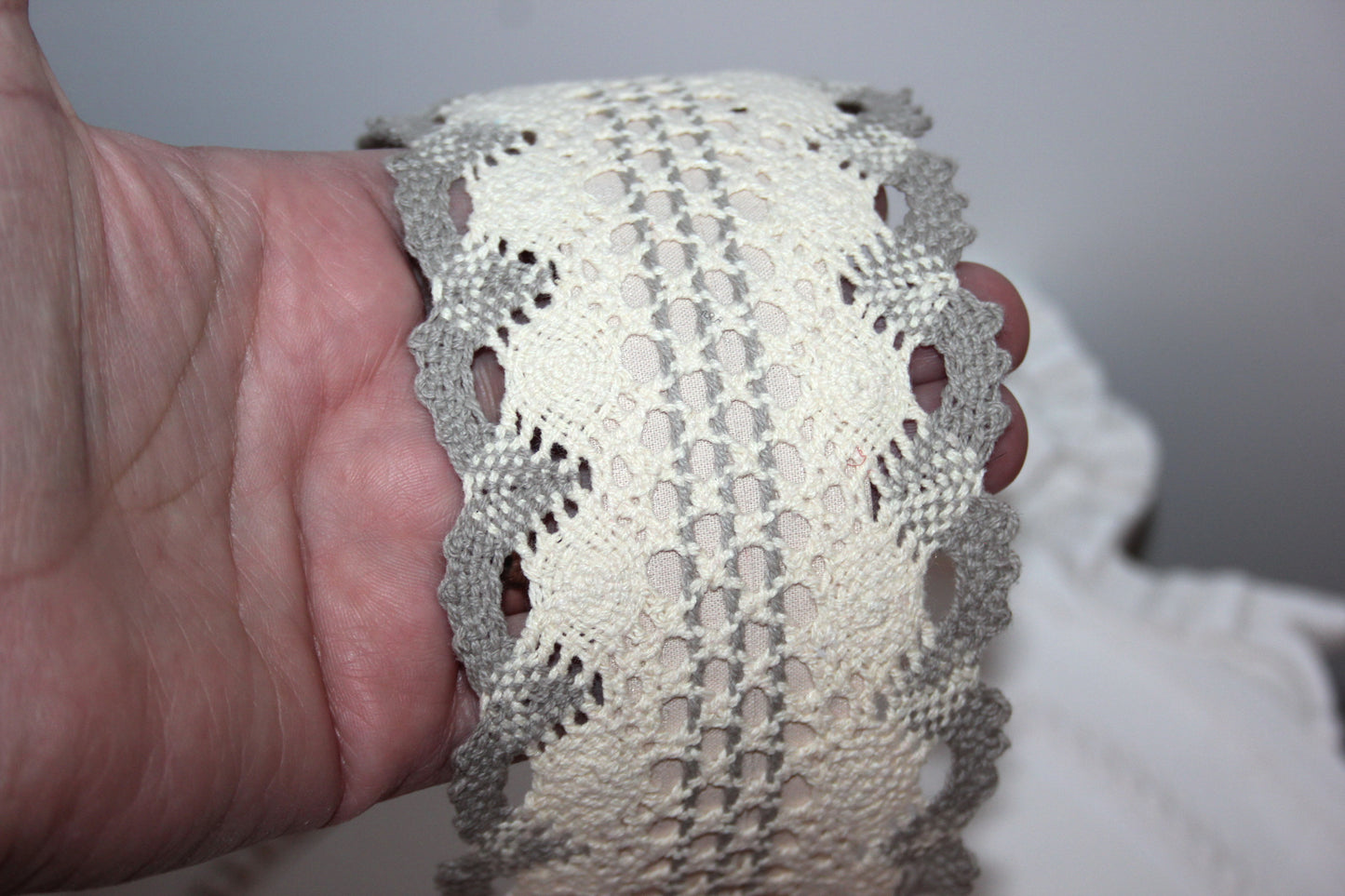 Gray & Ivory knit hairband 3"inches cotton headband Wide retro head cover