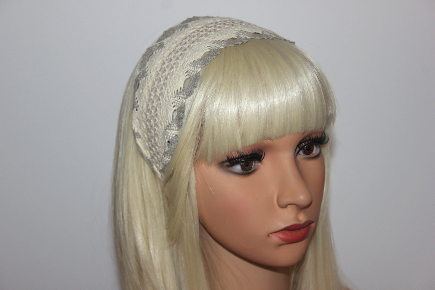 Gray & Ivory knit hairband 3"inches cotton headband Wide retro head cover