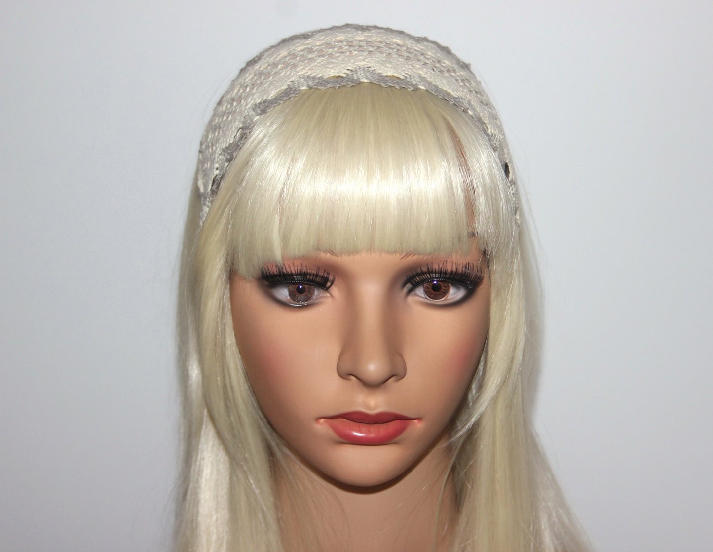 Gray & Ivory knit hairband 3"inches cotton headband Wide retro head cover