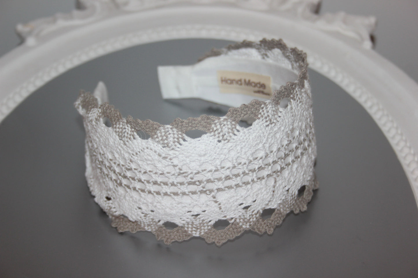 Gray and White cotton knit hair band 3" inches knitted headband for women, Wide retro head wrap