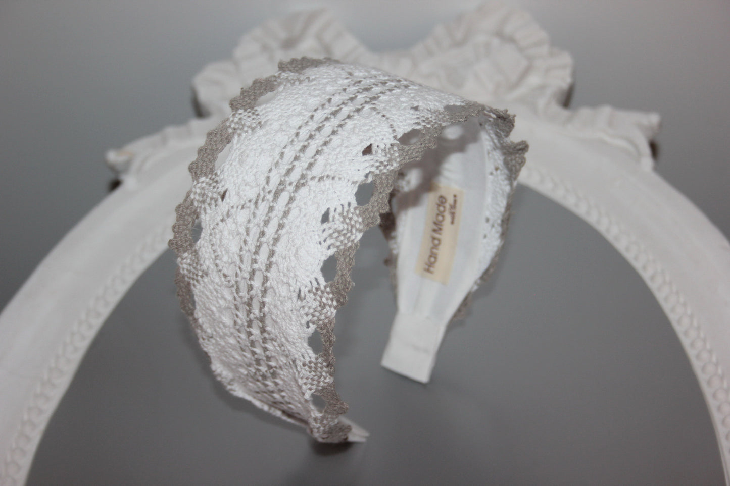 Gray and White cotton knit hair band 3" inches knitted headband for women, Wide retro head wrap