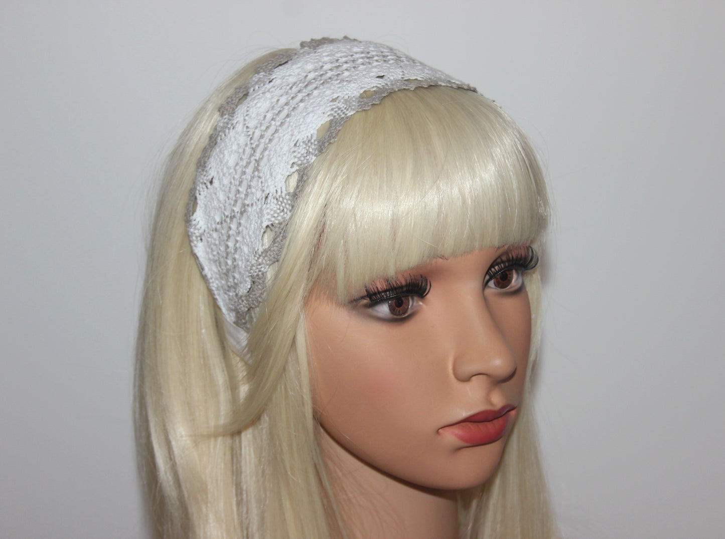 Gray and White cotton knit hair band 3" inches knitted headband for women, Wide retro head wrap