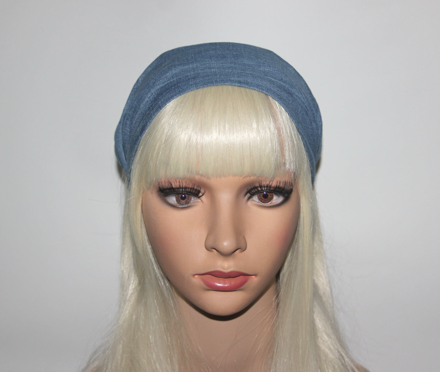 Blue Denim hair kerchief Bandana headband 10"/14" inch triangle head cover, hippie headpiece
