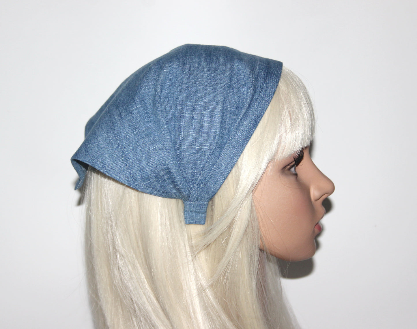 Blue Denim hair kerchief Bandana headband 10"/14" inch triangle head cover, hippie headpiece