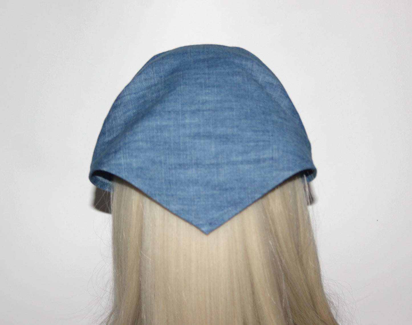Blue Denim hair kerchief Bandana headband 10"/14" inch triangle head cover, hippie headpiece