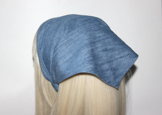 Blue Denim hair kerchief Bandana headband 10"/14" inch triangle head cover, hippie headpiece
