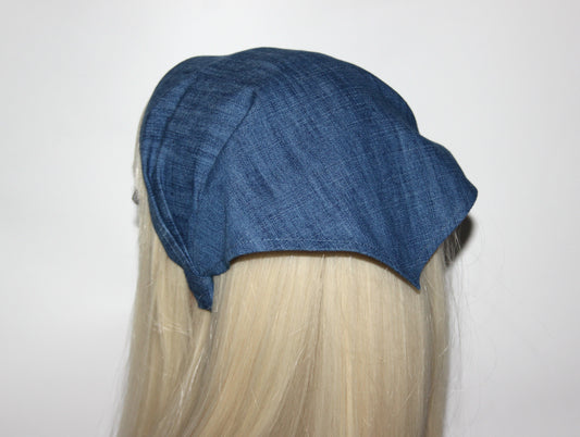 Denim hair kerchief Blue Bandana headband 10"/14" inch triangle head cover, hippie headpiece