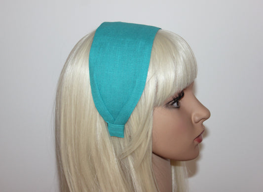 Linen headband women Turquoise head scarf