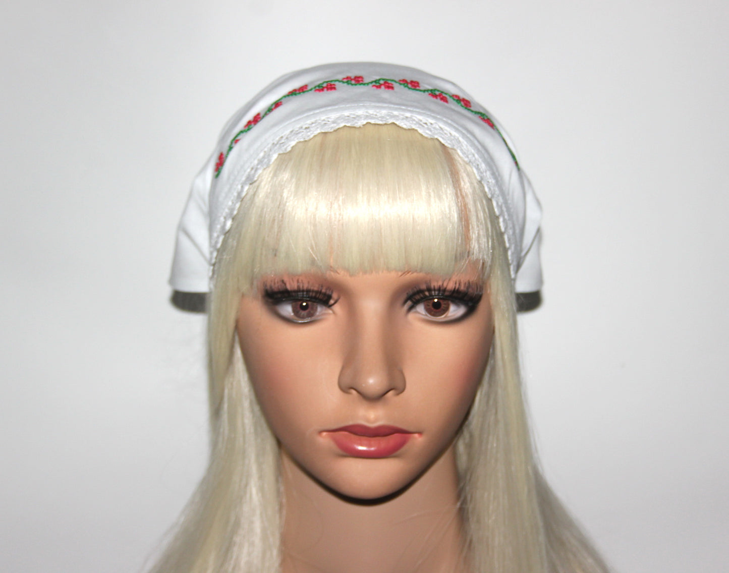 White traditional bandana 14" inch Embroidered cotton kerchief Ethnic triangle headband