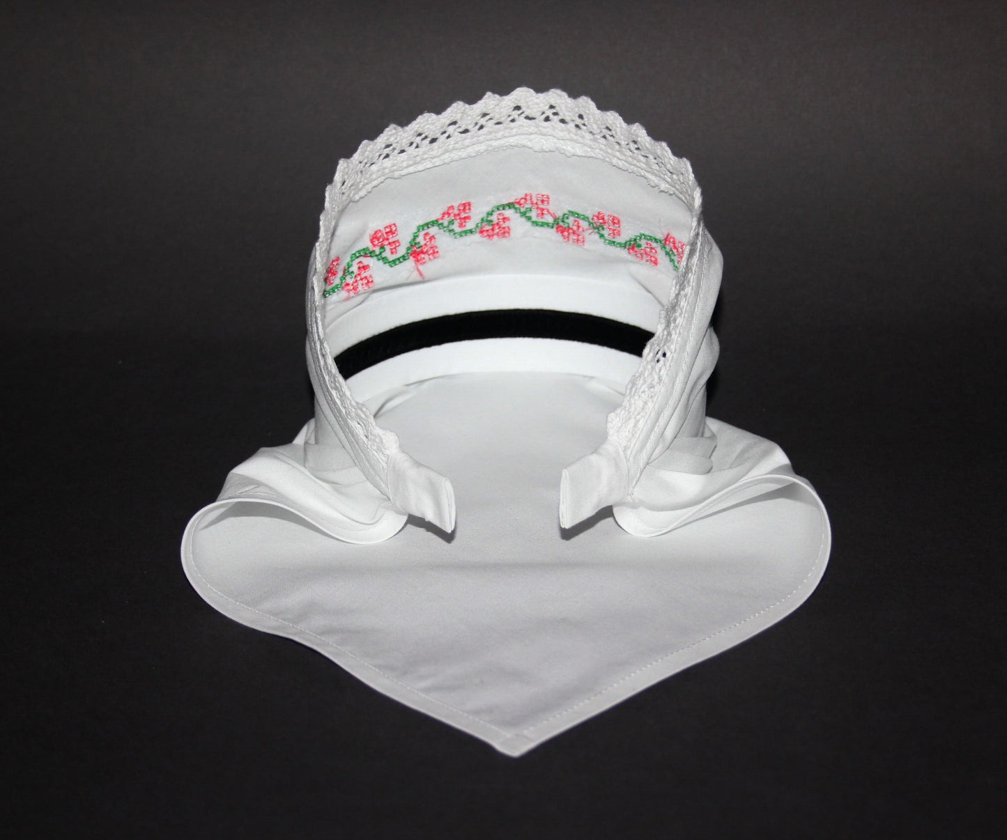 White traditional bandana 14" inch Embroidered cotton kerchief Ethnic triangle headband