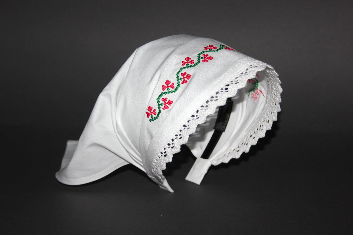 White traditional bandana 14" inch Embroidered cotton kerchief Ethnic triangle headband