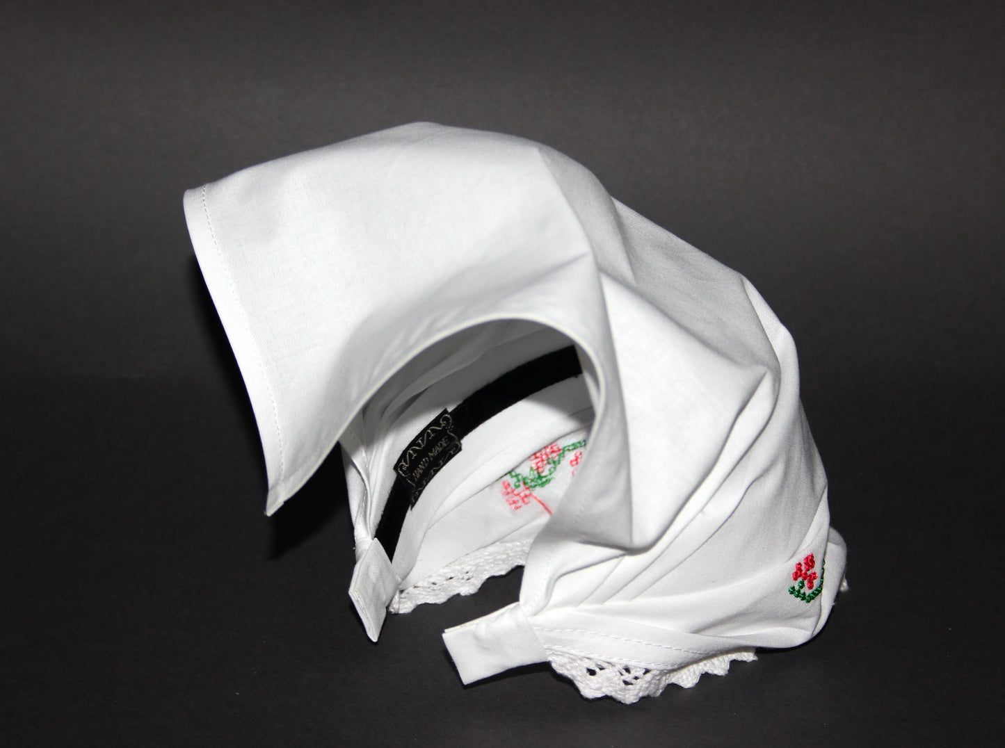 White traditional bandana 14" inch Embroidered cotton kerchief Ethnic triangle headband