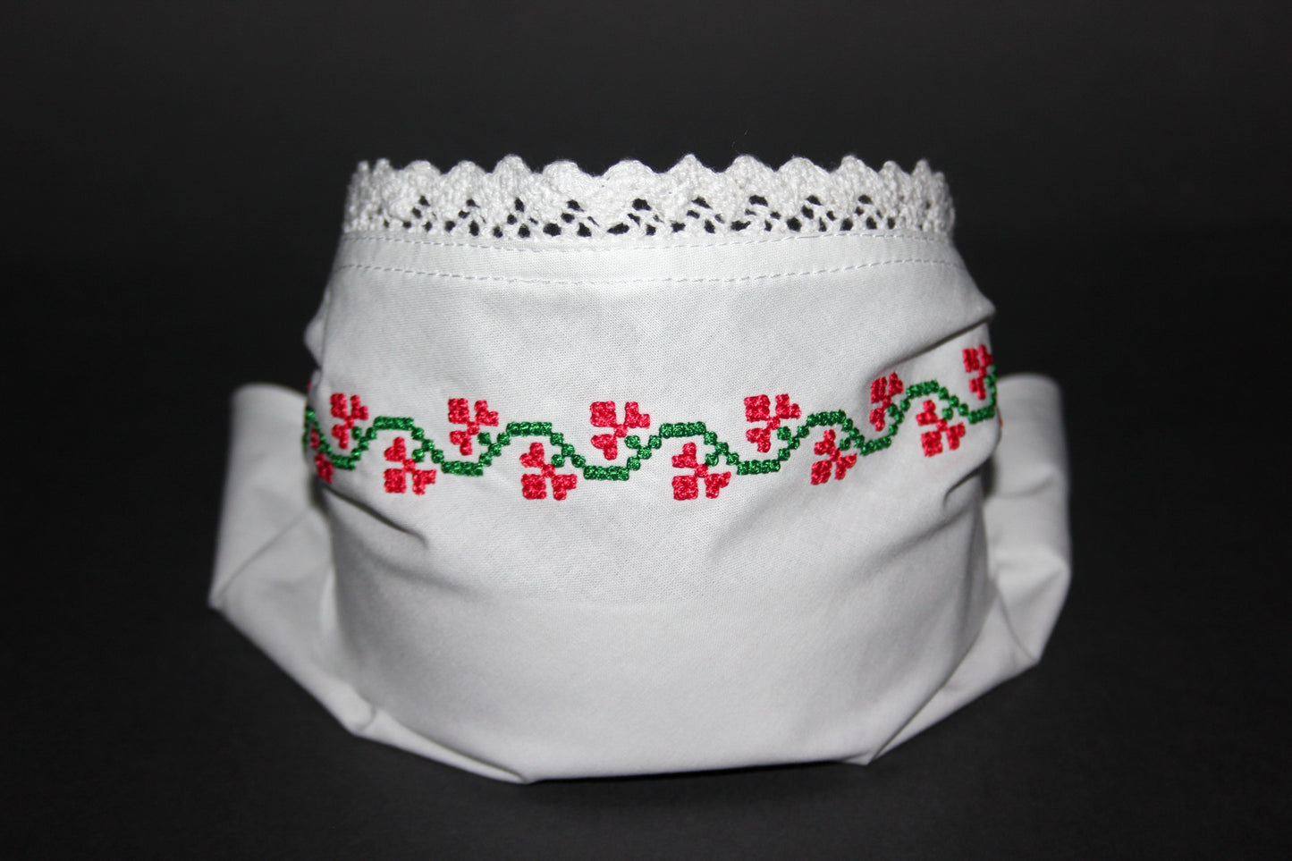 White traditional bandana 14" inch Embroidered cotton kerchief Ethnic triangle headband