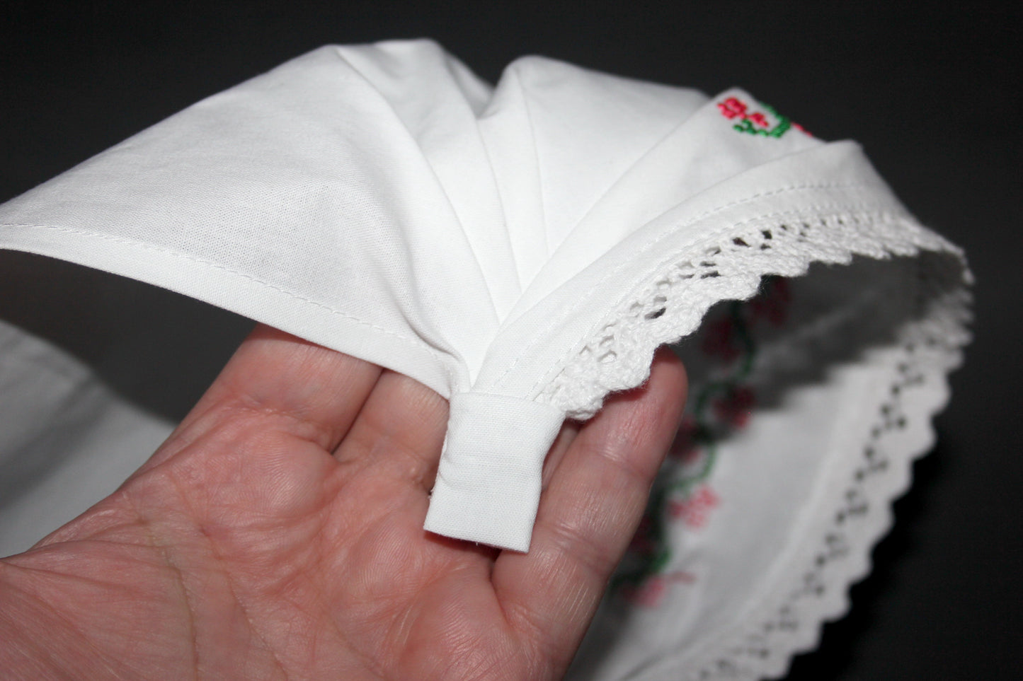 White traditional bandana 14" inch Embroidered cotton kerchief Ethnic triangle headband