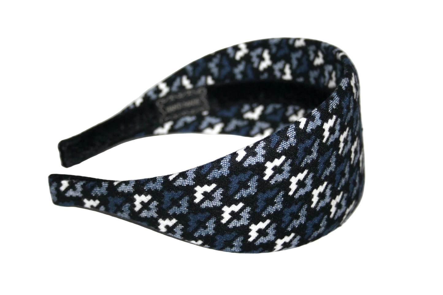 Wide headband, Dark Blue & White geometric pattern headwrap, plastic free