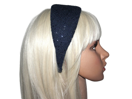 Dark Blue curly sequin headband, plastic free