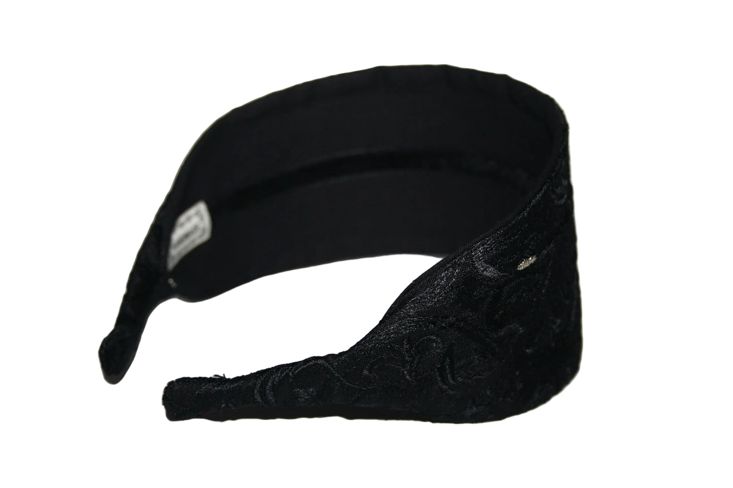 Black Embroidered flat headbands with thin ends, non slip, plastic free