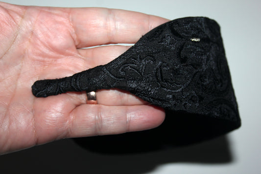 Black Embroidered flat headbands with thin ends, non slip, plastic free