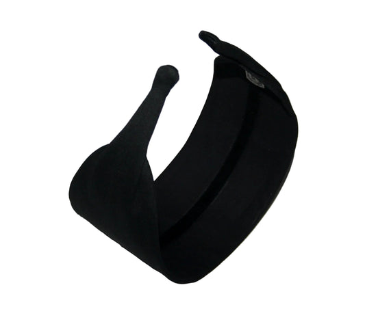 Black cotton satin flat headband with thin ends, no slip, plastic free