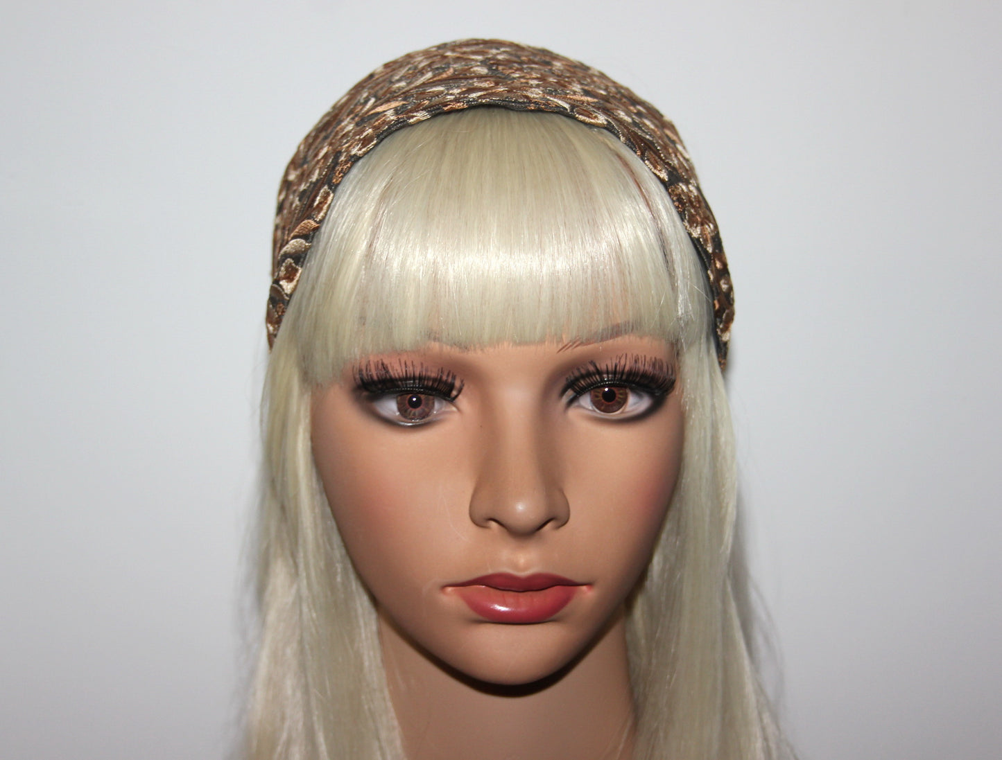 Headband for women Embroidered Olive Gray & Beige 4" inch head scarf Boho head wrap