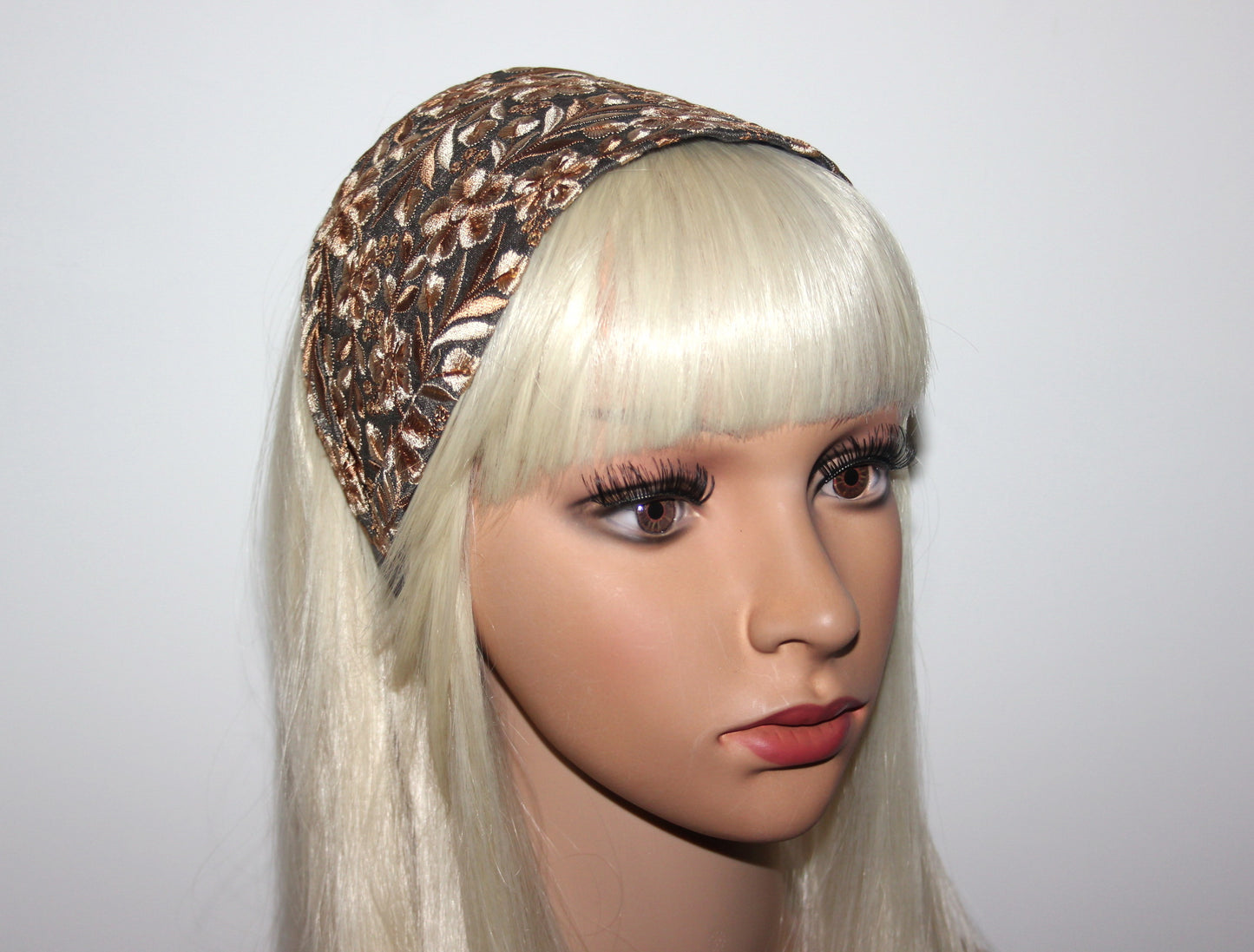 Headband for women Embroidered Olive Gray & Beige 4" inch head scarf Boho head wrap