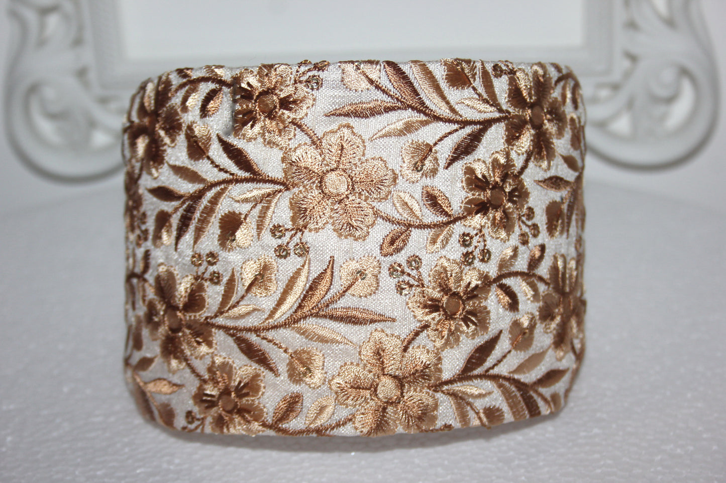 Large headband for women 4'' inch Beige embroidered head scarf Wedding head accessory Boho head wrap